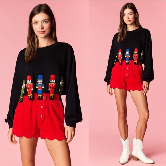 Full Of Joy Nutcracker Embroidered Crop Sweatshirt - Picture 1 of 5